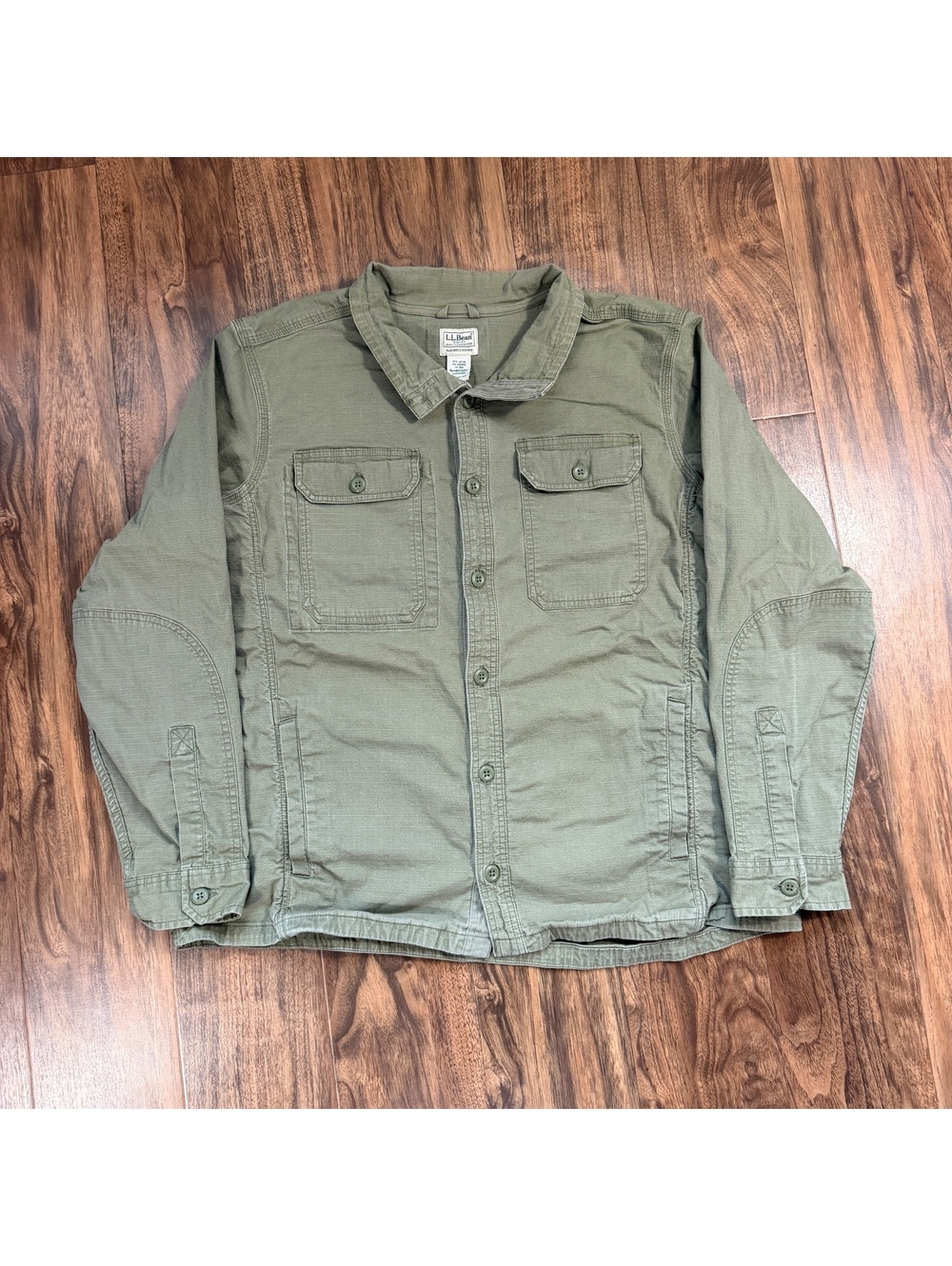 Vintage LL Bean Ripstop Field Shirt Jacket Mens XL Olive Green Utility Button Up